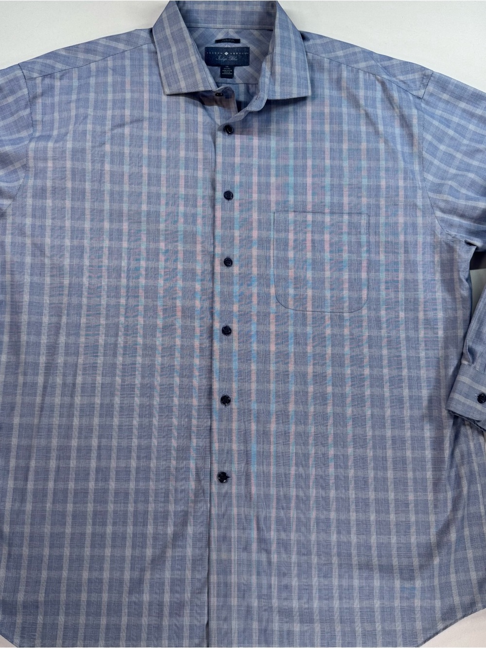 JOSEPH ABBOUD Men's Classic Fit Indigo Blue Plaid Cotton Button-Up, 18  34/35